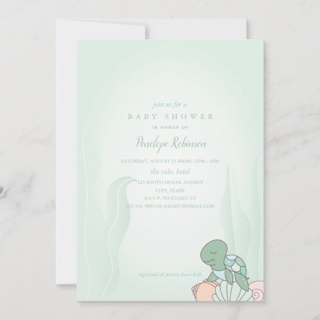 Invitación Baby Shower a la tortuga dulce (Anverso)
