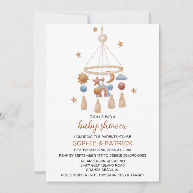 Invitación Baby Shower a la ventisca neutra por gé (Anverso)