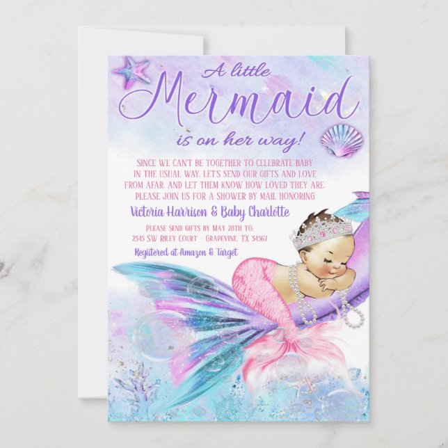Invitación Baby Shower a larga distancia de Sirena por correo (Anverso)