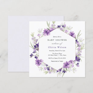 Invitación Baby Shower a las flores de lavanda mor