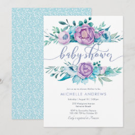Invitación Baby Shower a las flores moradas