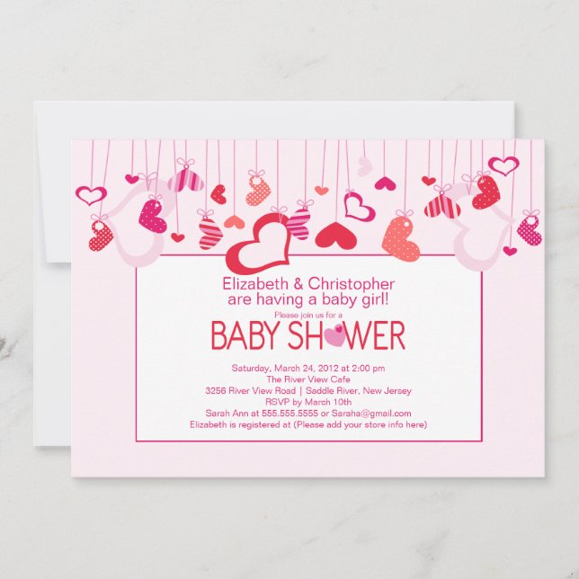 Invitación Baby Shower a las parejas de corazones  (Anverso)
