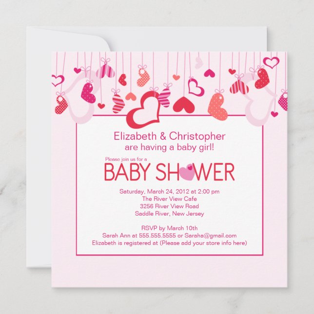 Invitación Baby Shower a las parejas de corazones  (Anverso)