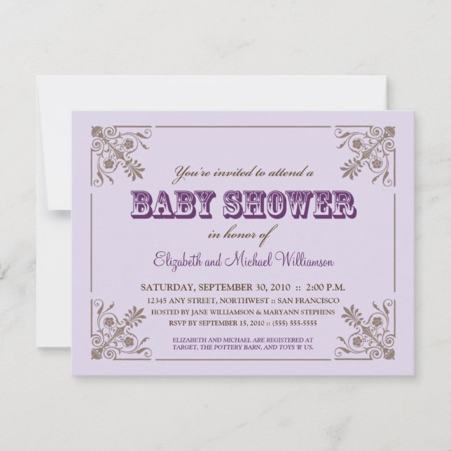 Invitación Baby Shower a Lavanda Vintage (Anverso)