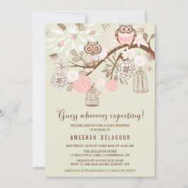 Invitación Baby Shower a lechuzas y aves rosadas