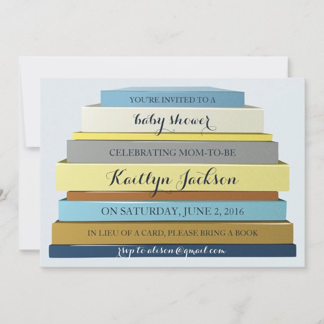 Invitación Baby Shower a libros apilados (Anverso)