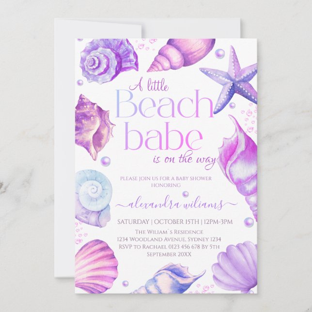 Invitación Baby Shower A Little Beach Babe (Anverso)