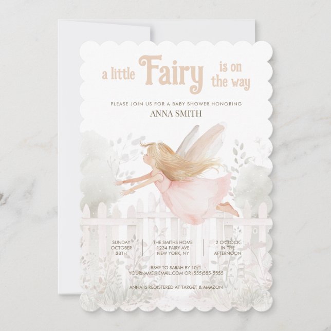 Invitación Baby Shower "A Little Fairy is on the Way" (Anverso)