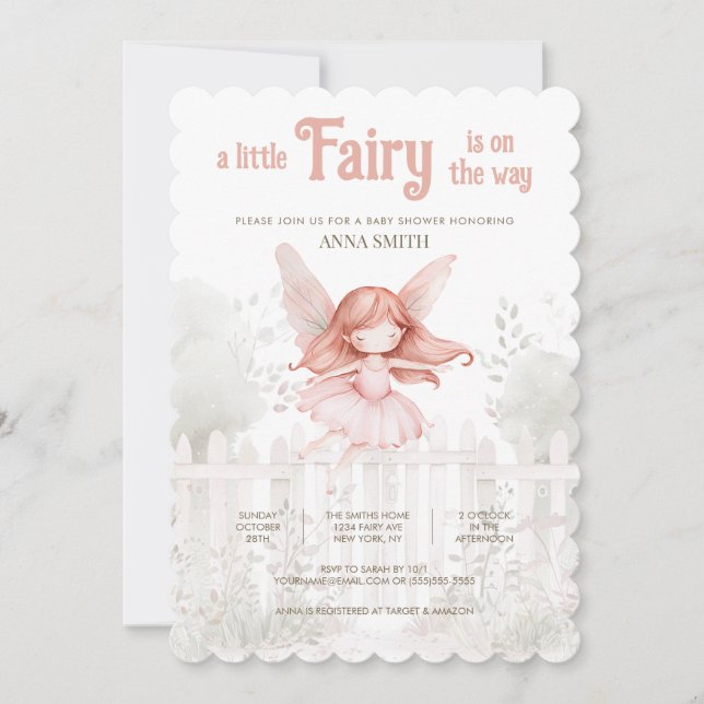 Invitación Baby Shower "A Little Fairy is on the Way" (Anverso)