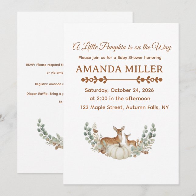Invitación Baby Shower :A Little Pumpkin is on the Way (Anverso / Reverso)
