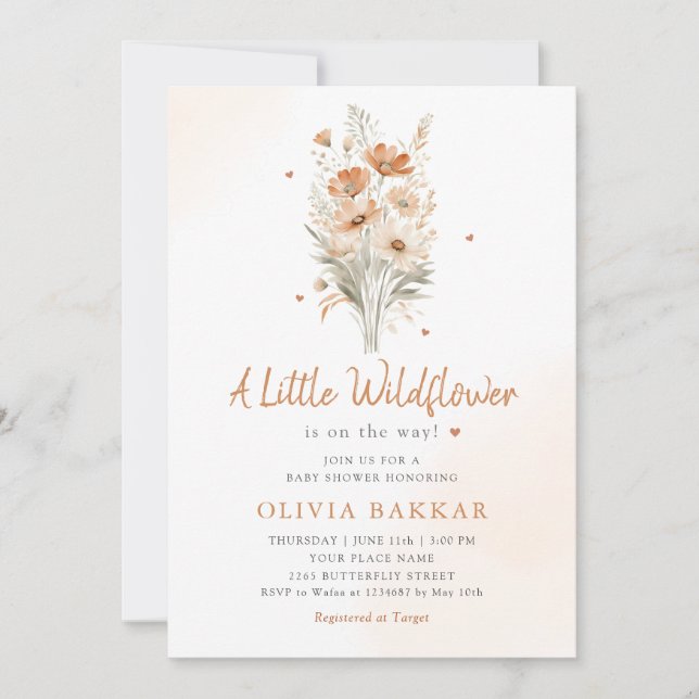 Invitación Baby Shower A Little Wildflower Boho (Anverso)