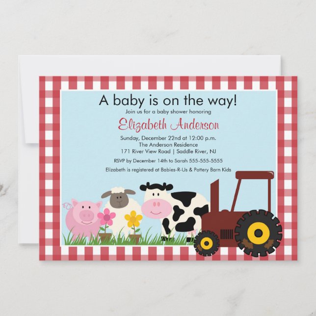 Invitación Baby Shower a los Animales Barnyard (Anverso)