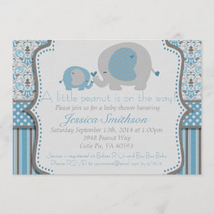 Invitación Baby Shower a los elefantes azules y gr