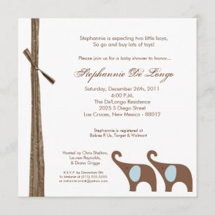 Invitación Baby Shower a los elefantes gemelos 5x5