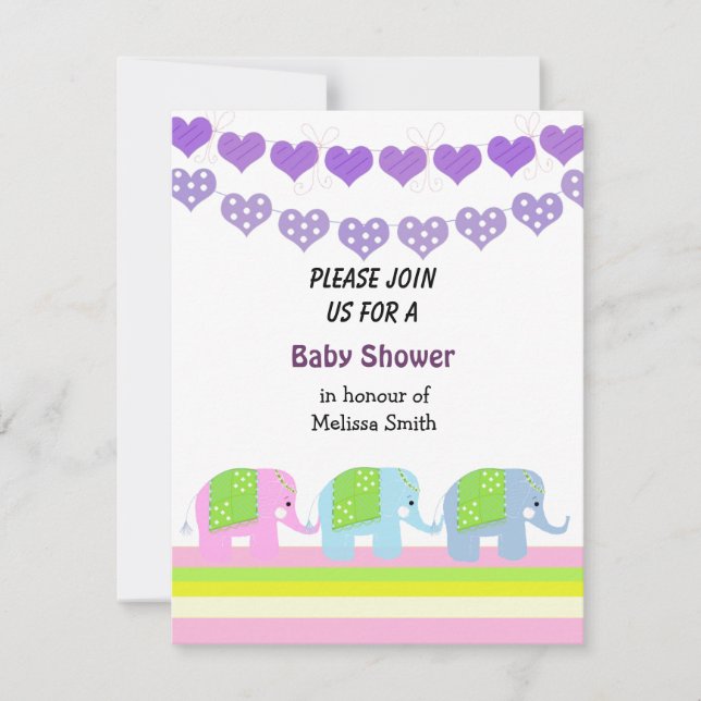Invitación Baby Shower a los elefantes indios (Anverso)