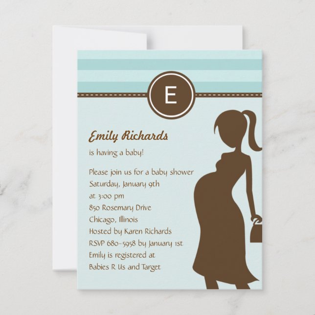 Invitación Baby Shower a mamá fresca - Azul (Anverso)