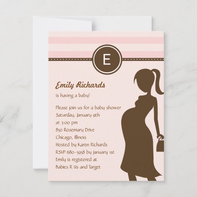 Invitación Baby Shower a mamá fresca - Rosa (Anverso)