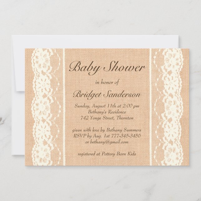 Invitación Baby Shower a marfil vintage (Anverso)