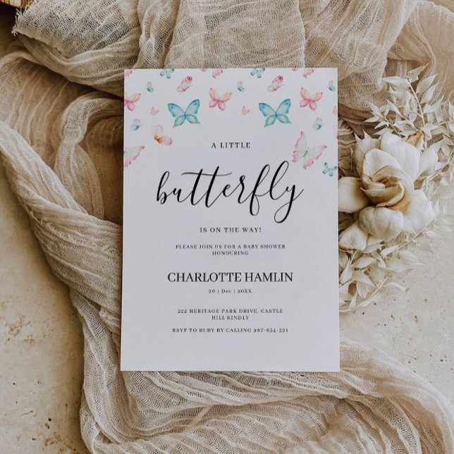 Invitación Baby Shower a mariposa, (Butterfly Baby Shower Invitation, Invitation)