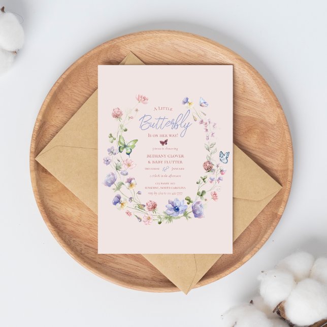Invitación Baby Shower a mariposa de flores silves (Subido por el creador)