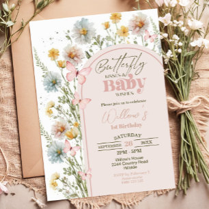 Invitación Baby Shower a mariposa de flores silves