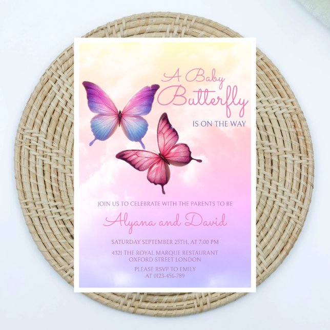 Invitación Baby Shower a mariposa de lavanda rosa (Subido por el creador)