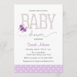 Invitación Baby Shower a mariposa morada