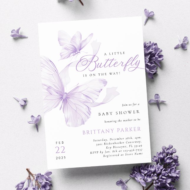 Invitación Baby Shower a mariposa morada delgada (Subido por el creador)