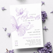 Invitación Baby Shower a mariposa morada delgada