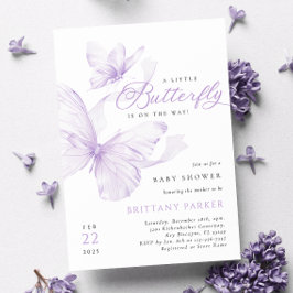 Invitación Baby Shower a mariposa morada delgada