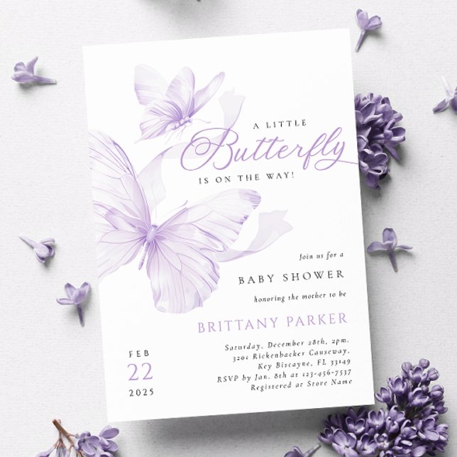 Invitación Baby Shower a mariposa morada delgada (Subido por el creador)