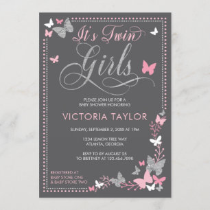 Invitación Baby Shower a mariposa para gemelos