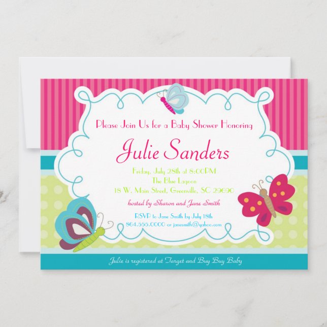 Invitación Baby Shower a mariposas (Anverso)