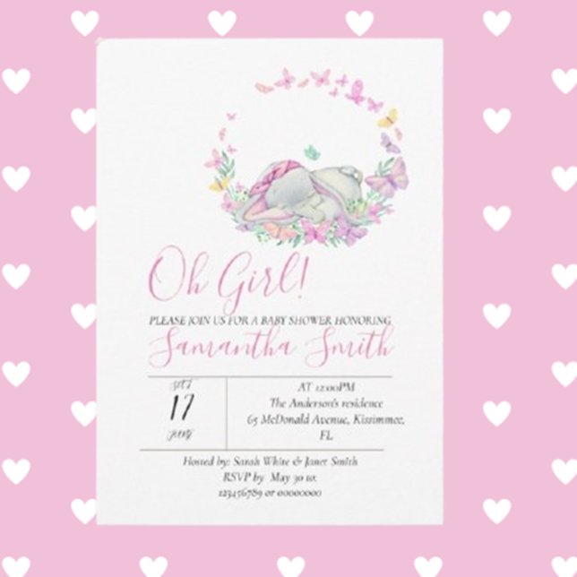 Invitación Baby Shower a mariposas Elephant Pink (Celebrate your little one with our Elephant Pink Butterflies Baby Shower Invitation)