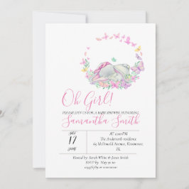Invitación Baby Shower a mariposas Elephant Pink