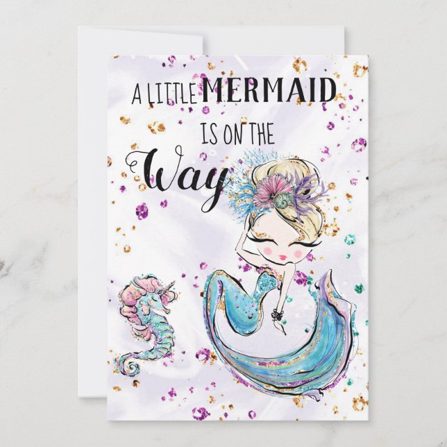 ~ Invitación Baby Shower a Mermaid Sea Horse Unico (Anverso)