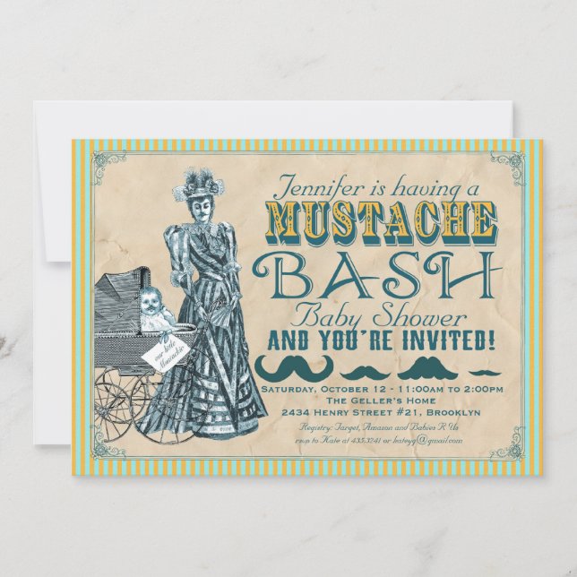 Invitación Baby Shower a Mustache Bash (Anverso)