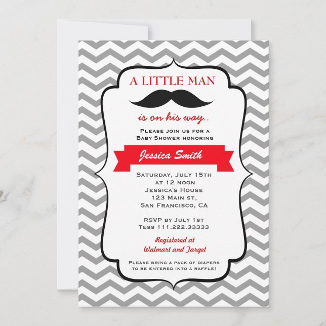 Invitación Baby Shower a Mustache Little Man (Anverso)
