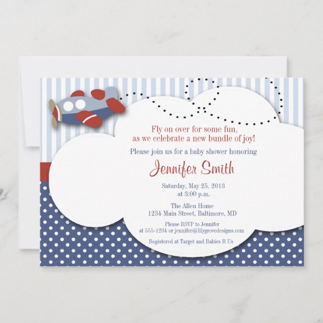 Invitación Baby Shower a Nube de Aviones 1 (Anverso)