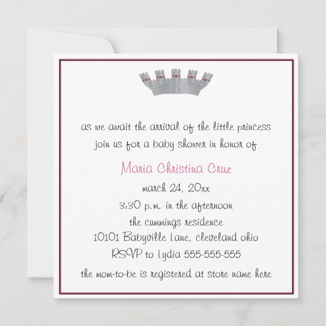 Invitación Baby Shower a nuestra princesa (Anverso)