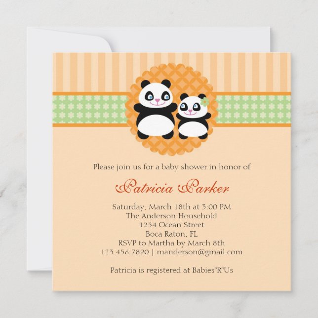Invitación Baby Shower a Panda Bear Unisex (Anverso)