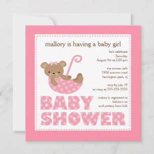 Invitación Baby Shower a Paraguas de oso Adorable
