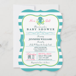 Invitación Baby Shower a pulpo turquesa y amarillo