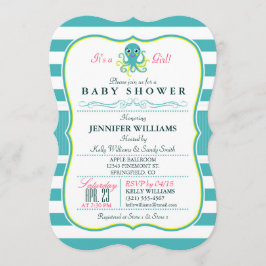 Invitación Baby Shower a pulpo turquesa y amarillo