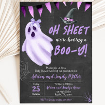 Invitación Baby Shower a Purple Ghost Halloween