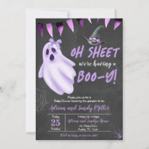 Invitación Baby Shower a Purple Ghost Halloween