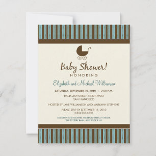 Invitación Baby Shower a rayas de moda (azul/marró