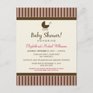 Invitación Baby Shower a rayas de moda (rosa/marró
