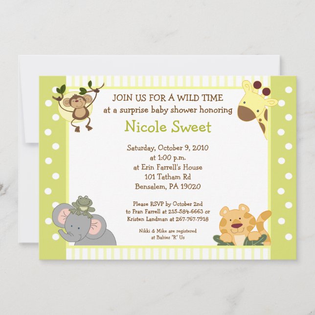 Invitación Baby Shower a Safari de la jungla 5x7 (Anverso)