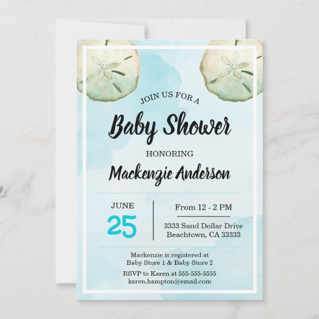 Invitación Baby Shower a Sand Dollar Beach (Anverso)
